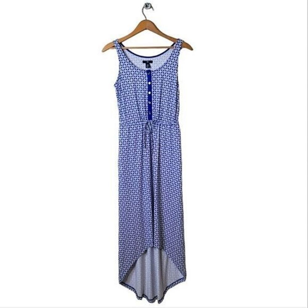The Gap Sleeveless Patterned High-Low Knit Blue & White Dress - Picture 3 of 7